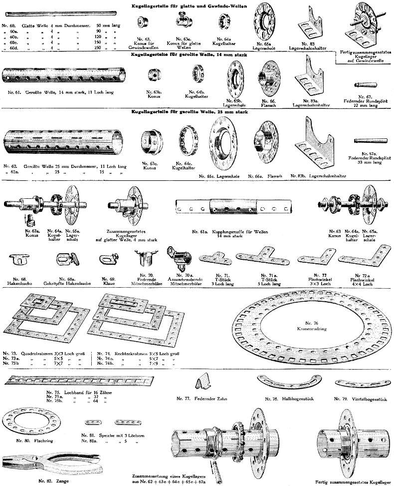 Erfinderbaukasten-Teile von 1927