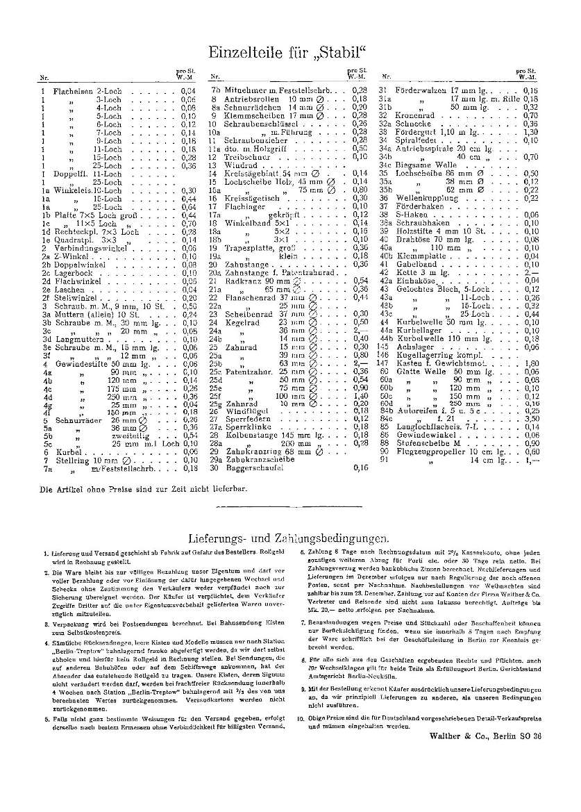 Rückseite Gesamtpreisliste von 1950 Rückseite Gesamtpreisliste von 1950
