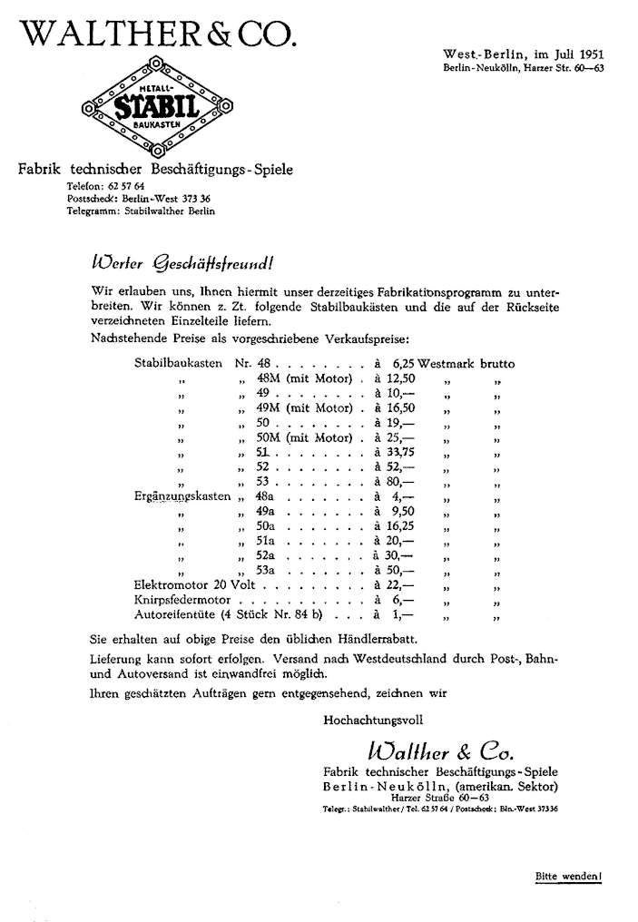 Vorderseite Gesamtpreisliste von 1951 Vorderseite Gesamtpreisliste von 1951