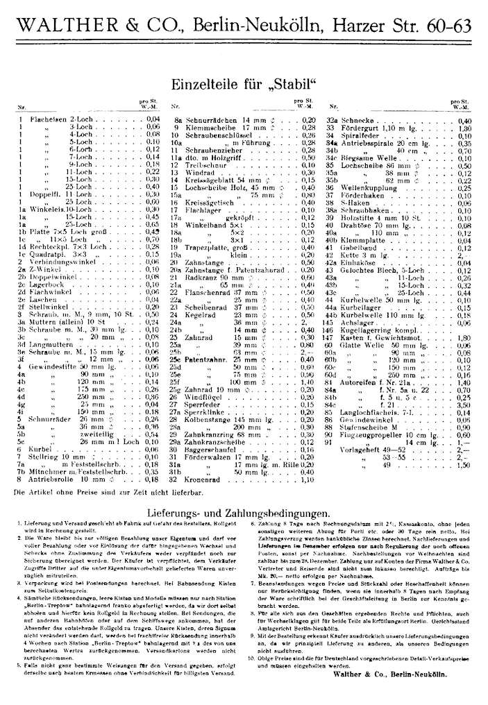 Rückseite Gesamtpreisliste von 1951 Rückseite Gesamtpreisliste von 1951