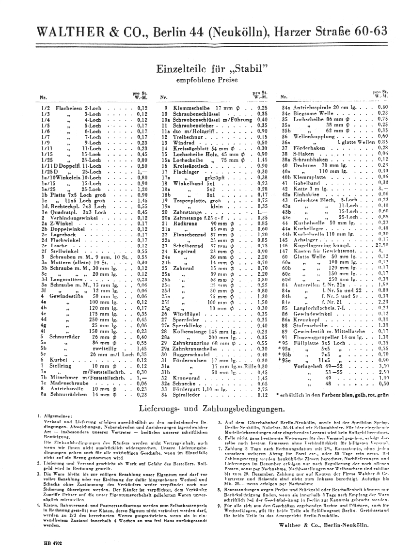 Rückseite Gesamtpreisliste von 1970 Rückseite Gesamtpreisliste von 1970