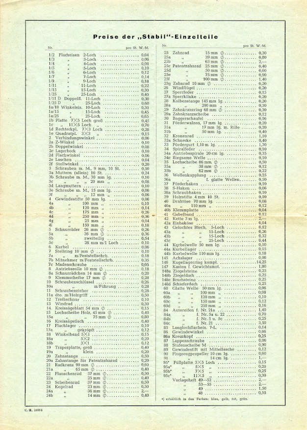 Einzelteil-Preisliste von 1959, Seite 4 Einzelteil-Preisliste von 1959 S. 4