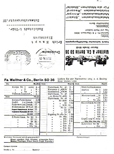 Antwortkarte von 1936, Auenseite